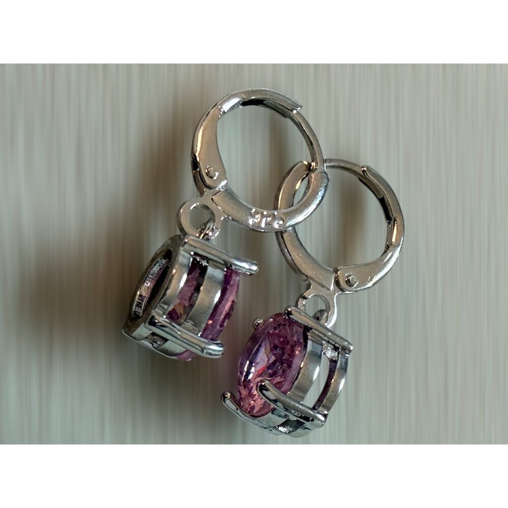 925 Stamped Silver Plated Pink CZ Jewelry Earrings - Picture 5 of 5